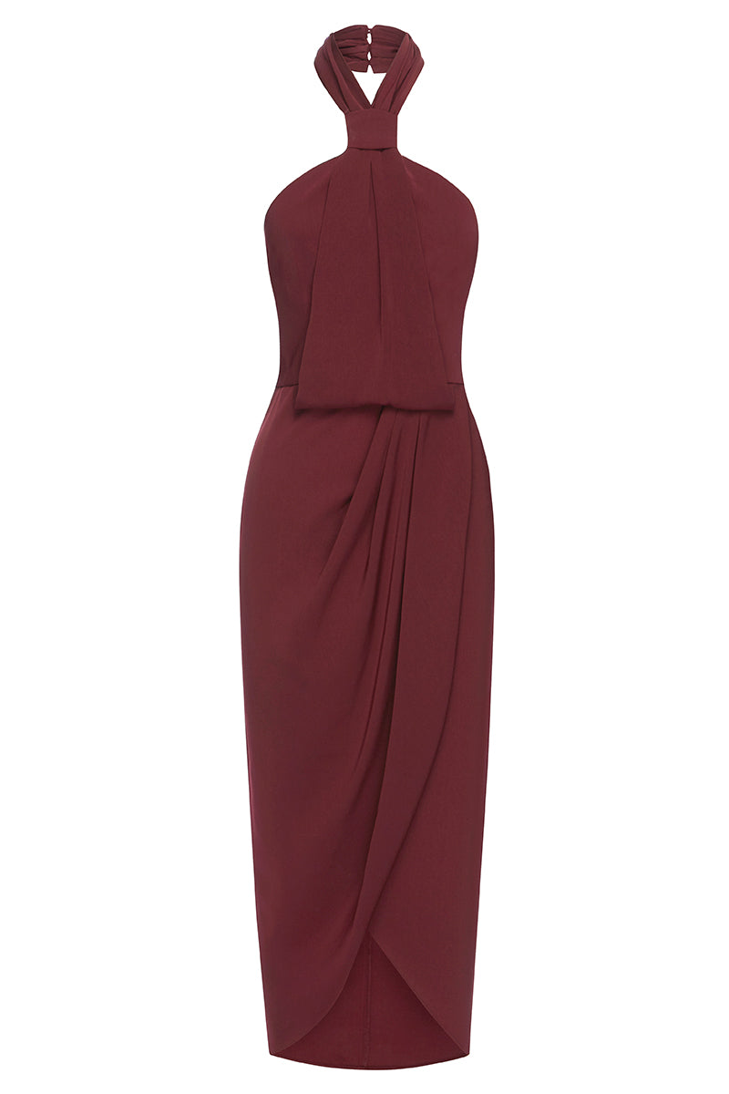 Core Knot Draped Dress | Burgundy ...